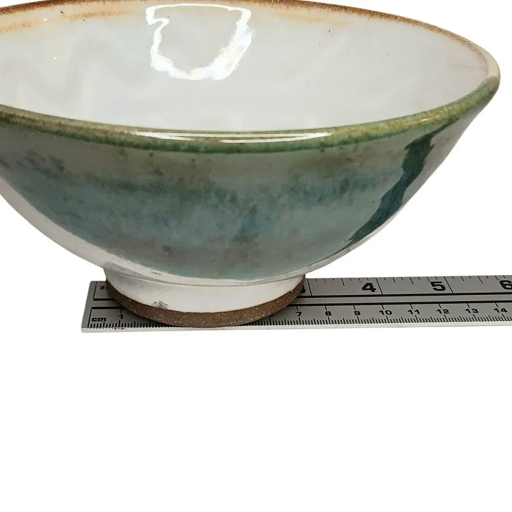 Studio Pottery Bowl Cream Green Blue Tan Signed Harris Ramen Rice Noodle Bowl